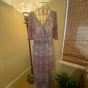 Elegant Purple Patterned Maxi Dress